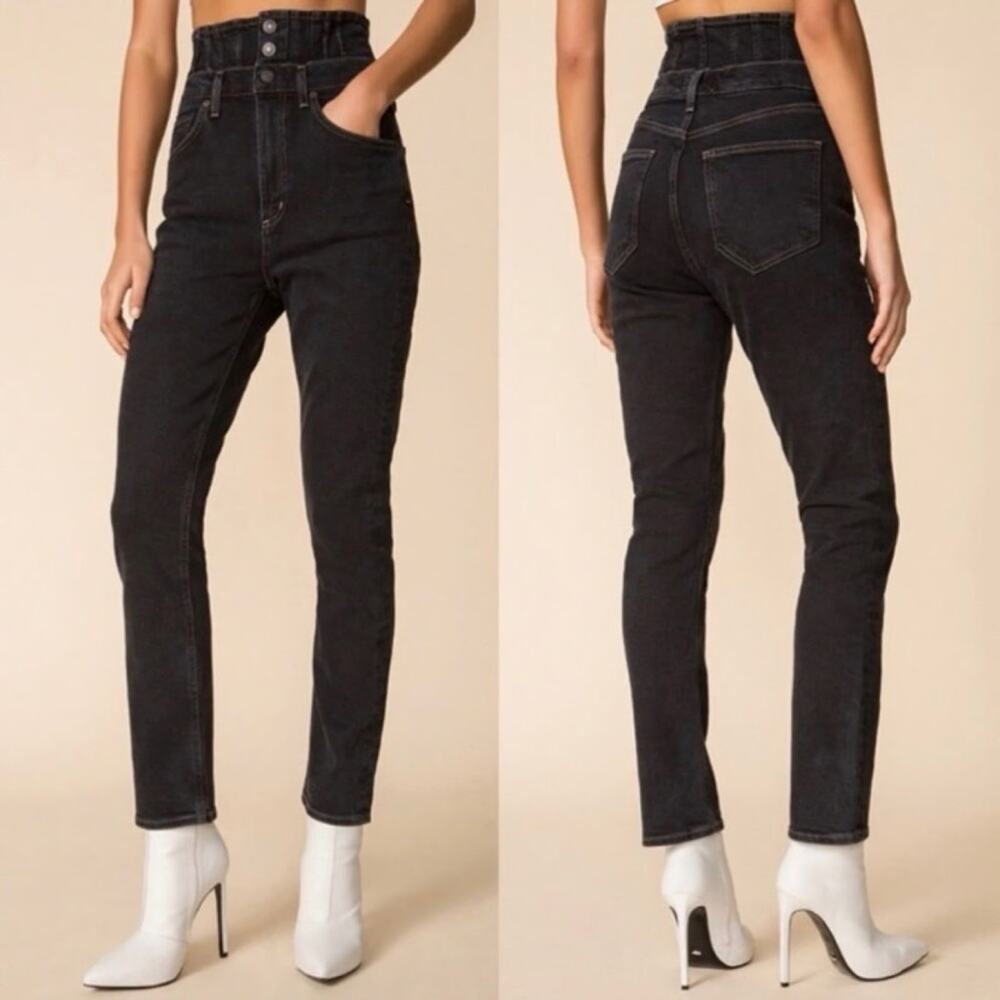 AGOLDE Women Corset High Rise Slim Straight Jeans Black Wash Stretch Denim 26